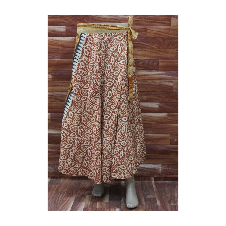 Hot Red Color Silk Sari Magic Wrap Around Skirts with Elastic Waist and Belt Hippy Long Bohemian Maxi Skirt for Women