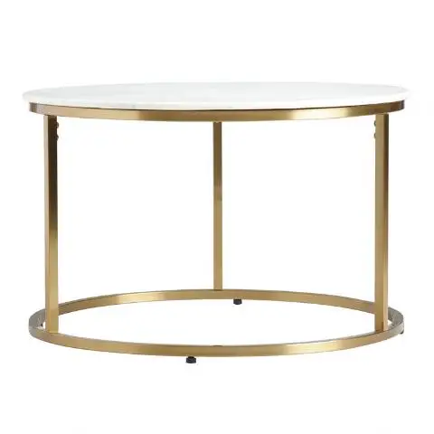 Роскошная мебель для гостиной Золотой металлический круглый белый журнальный столик с галькой легкая сборка внутреннее украшение Индивидуальный размер оптом