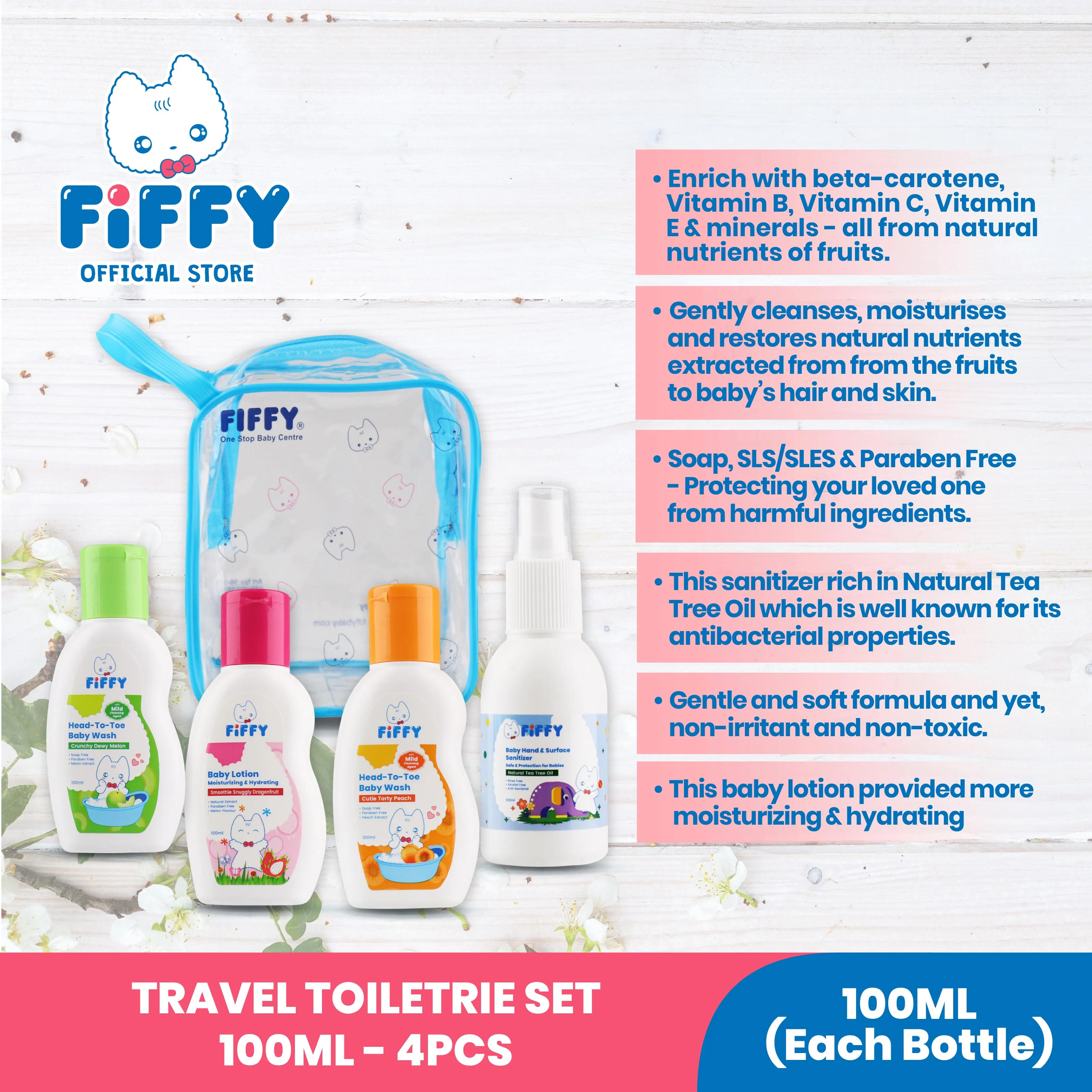 FIFFY Baby Shampoo Head to Toe Bath, Body Lotion & Hand Sanitizer Toiletries Set Baby Gift Set