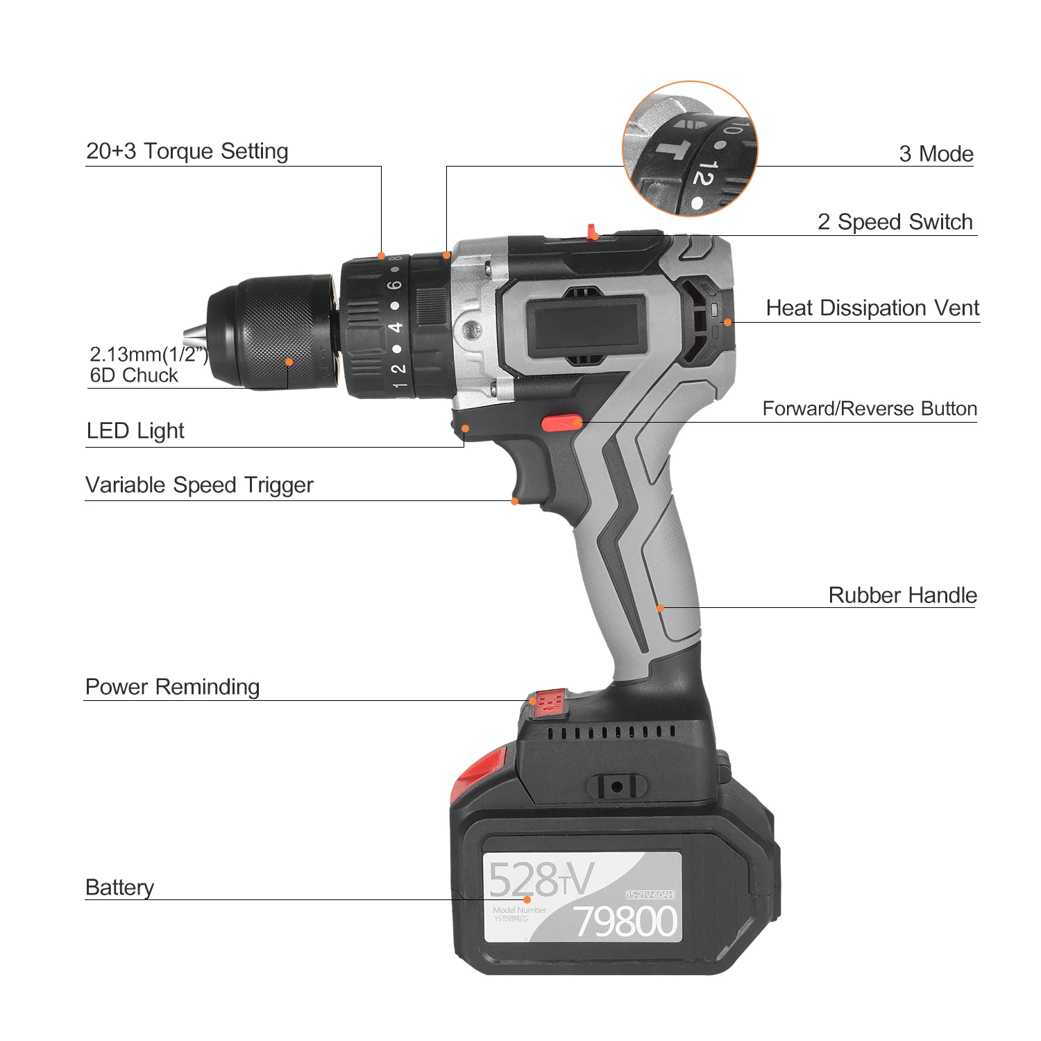 Wholesale Powerful Cordless Drill Driver 21V 6.0A Batteries 200N.m Variable Speed Screwdriver Power Impact Hammer Drill