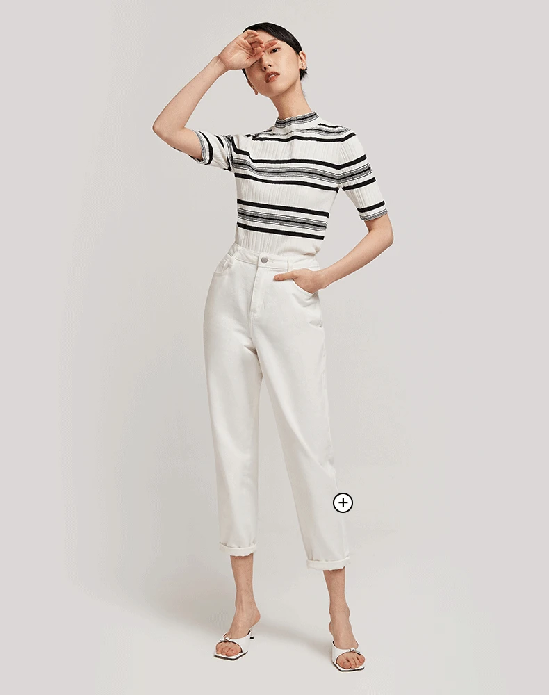 
naivee spring series cotton striped slim women top with half sleeves ladies sweatshirt classic 