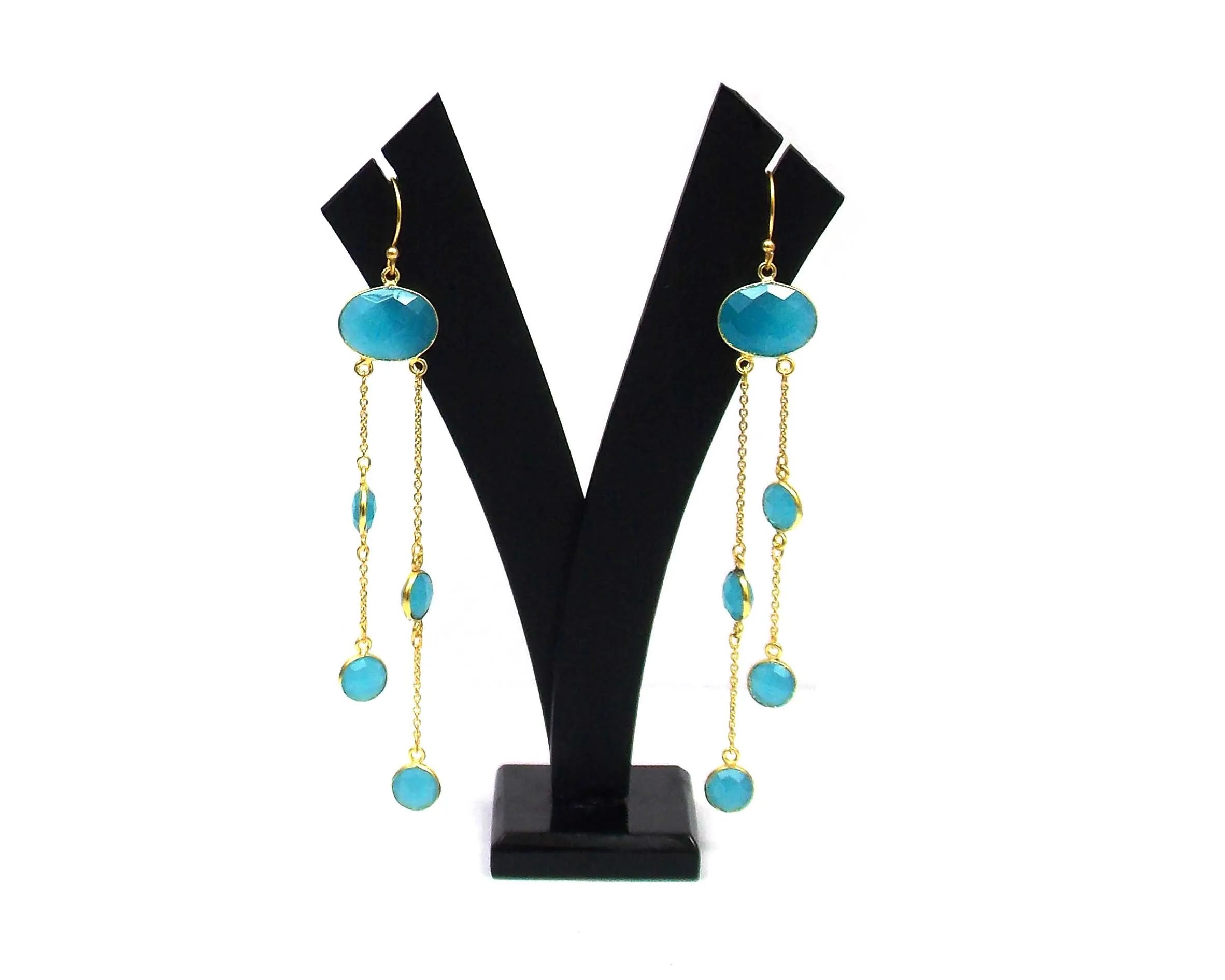 Beautiful New Design Aqua Chalcedony Gemstone Gold Plated Jewelry Making Fashion Hoop Earring Set Best Jewlry Component