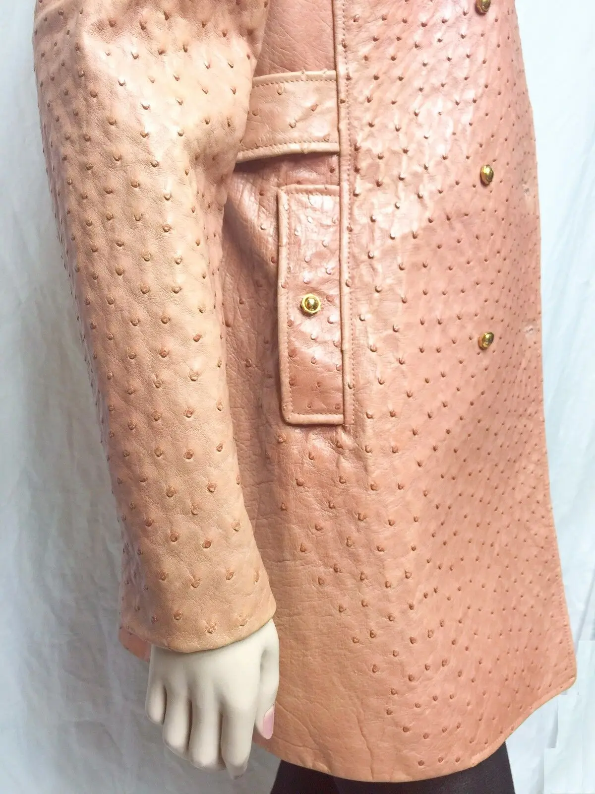 Ostrich Leather Embossed print on goat leather texture Women Luxury Golden color classic style coat ostrich Leather Jacket