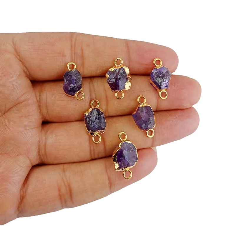 
Raw Amethyst Birthstone Edged Electroplated Connector 