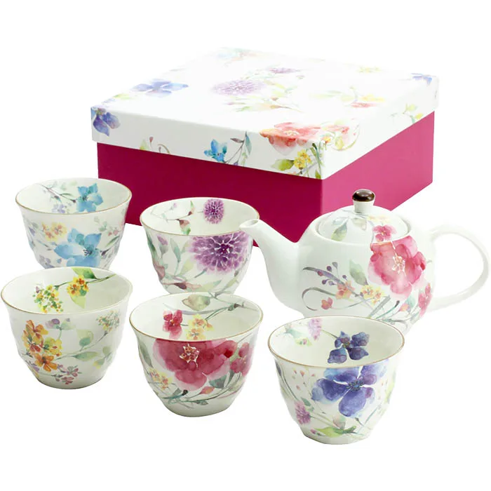 
Fine porcelain wholesale watercolor flowers tea set with teapot 