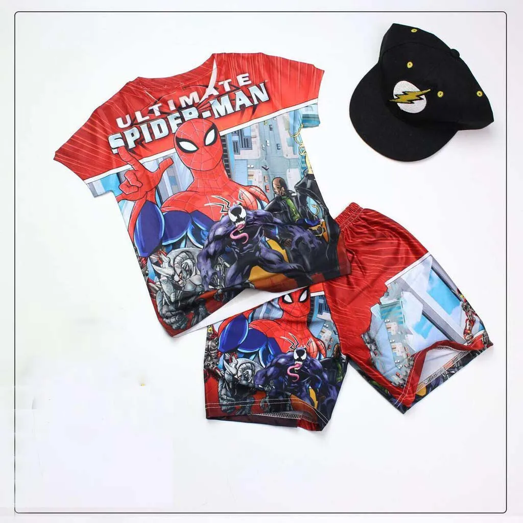  Высококачественные комплекты одежды для мальчиков из полиэстера с 3D рисунком и анимационными героями мультфильмов