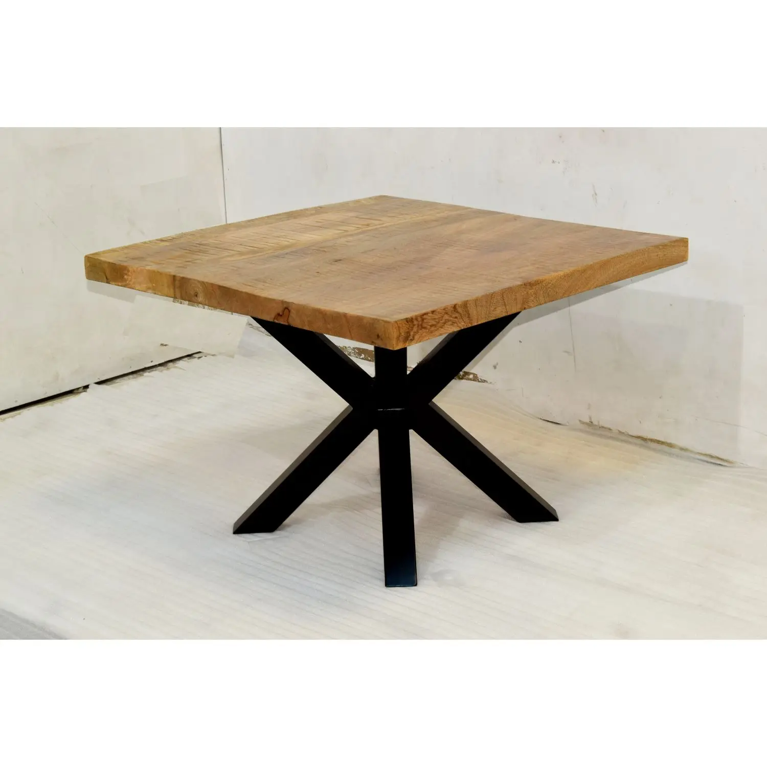Industrial Iron Cross Leg Thick Solid Square Mango Wood Top Home Cafe Restaurant Office Reception Lounge Coffee Table