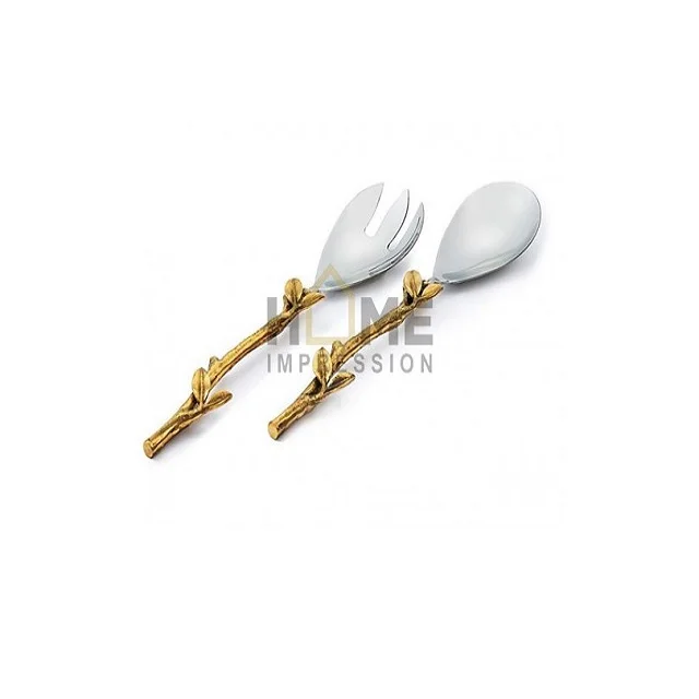 Set Of 2 Flower Branches Metal Cutlery Set Gold Color Handle Cherry Blossom Luxury Flatware Set High Quality In Affordable Price