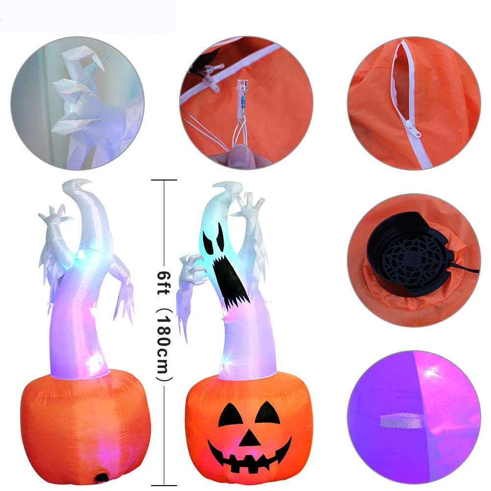 Ourwarm 6FT Pumpkin Halloween Yard Decoration Ghost Halloween Inflatable Outdoor with Rotating Lights