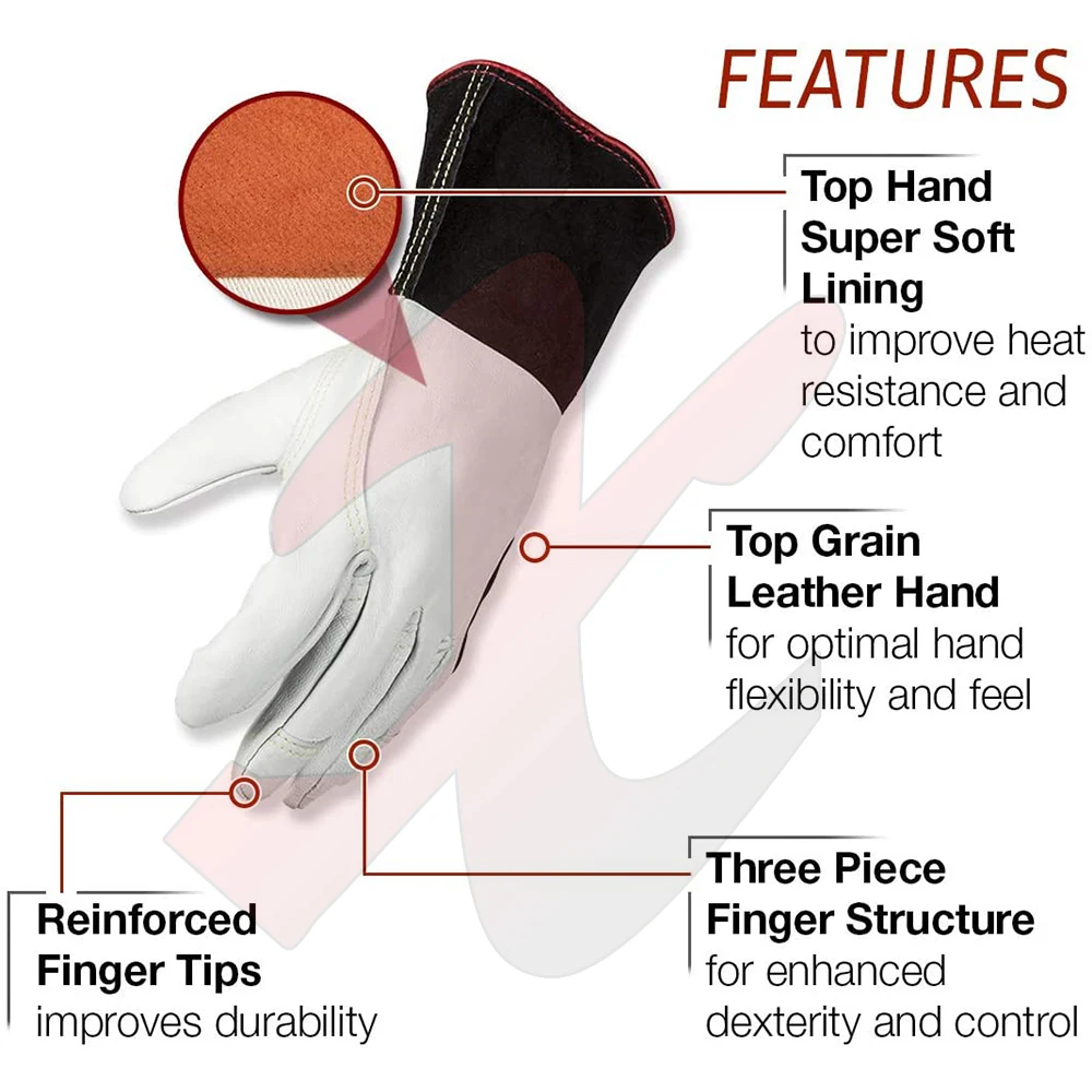 long cuff white top cow/goatskin grain protective leather welding hand gloves for soft tech