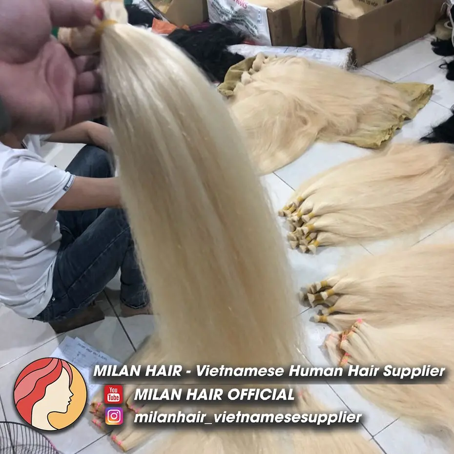 High-quality bulk hair silky straight blonde 613 color hair 100 gam bundles 100% Vietnamese super double drawn hair