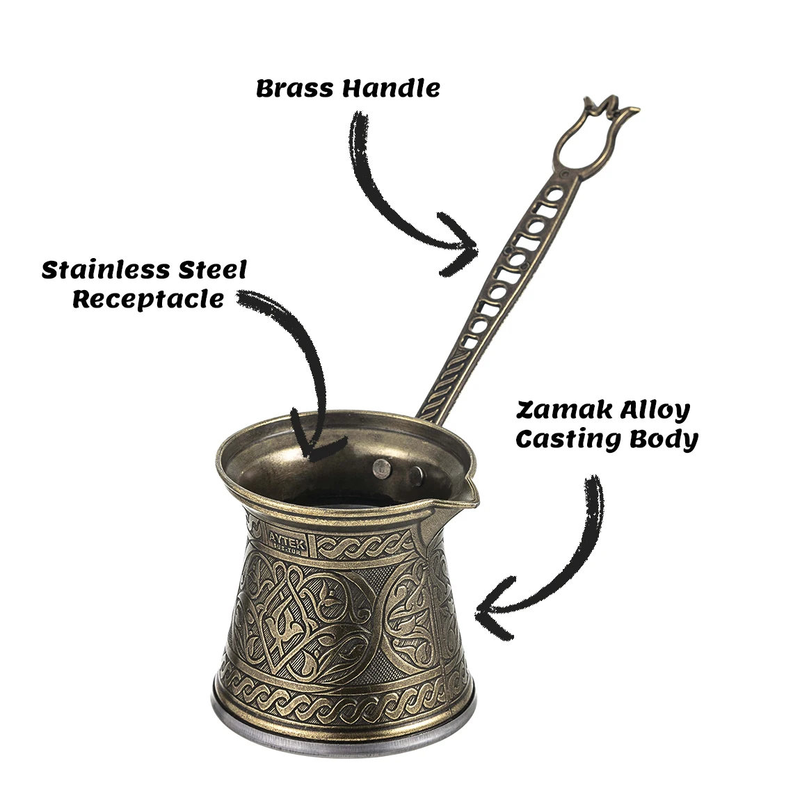 Handmade Turkish Coffee Pot Camping Coffee Pot for the Stove Top Greek Arabic Coffee Maker Cezve with Brass Handle