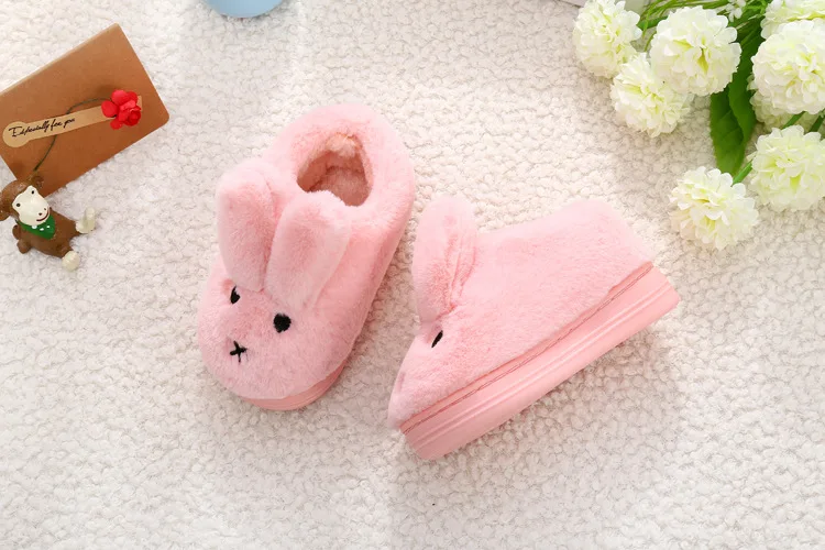 
Wholesale 1-3 years baby lovely rabbit ears indoor anti-slip kids plush slipper for winter 
