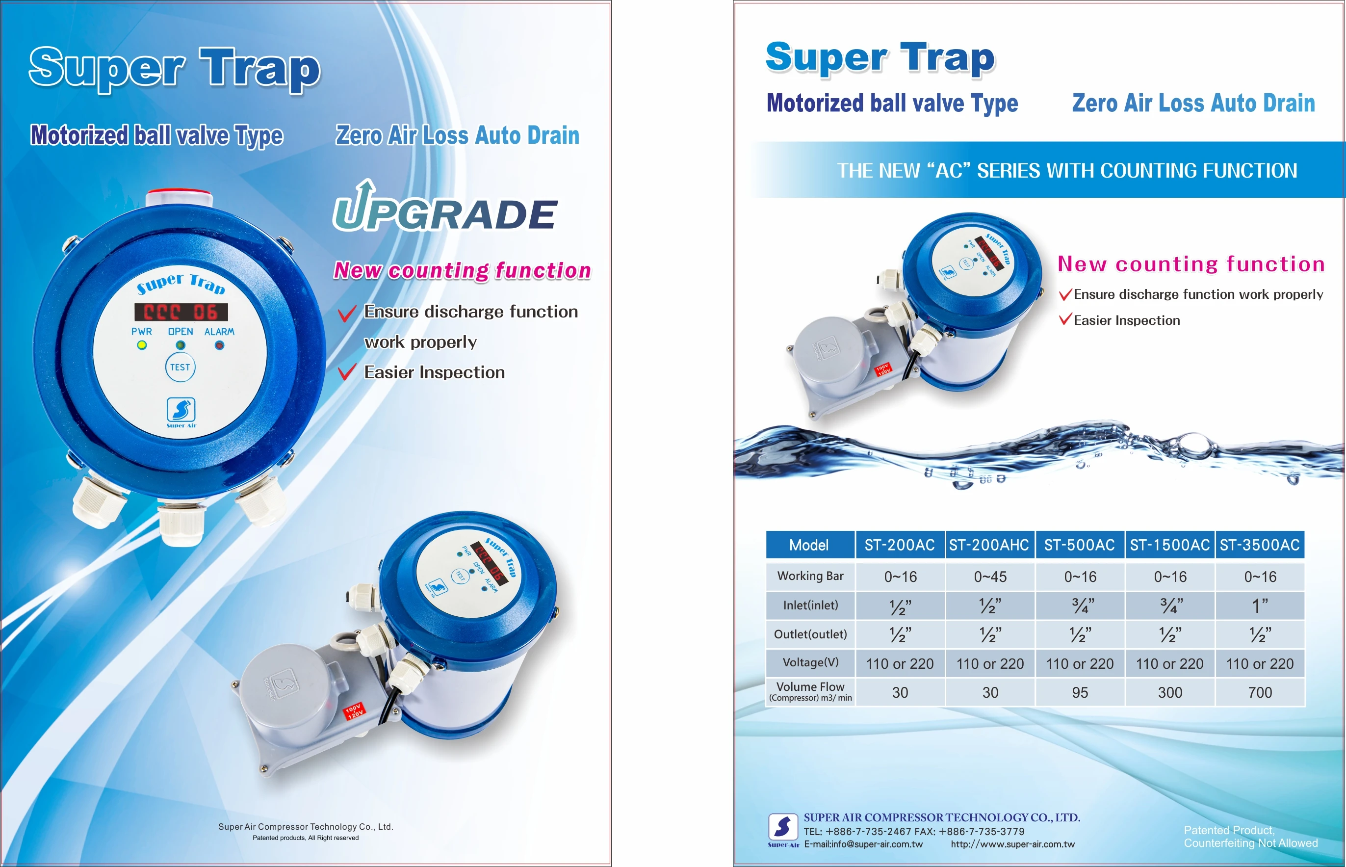Taiwan Made Super Trap Motorized Ball Valve Type Zero Air Loss Auto Condensate Drain with Counter for Air Compressor System