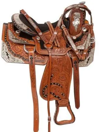 Star International Genuine Leather Western Pleasure Show Horse Saddle Tack Set Headstall, Breast Collar & Reins