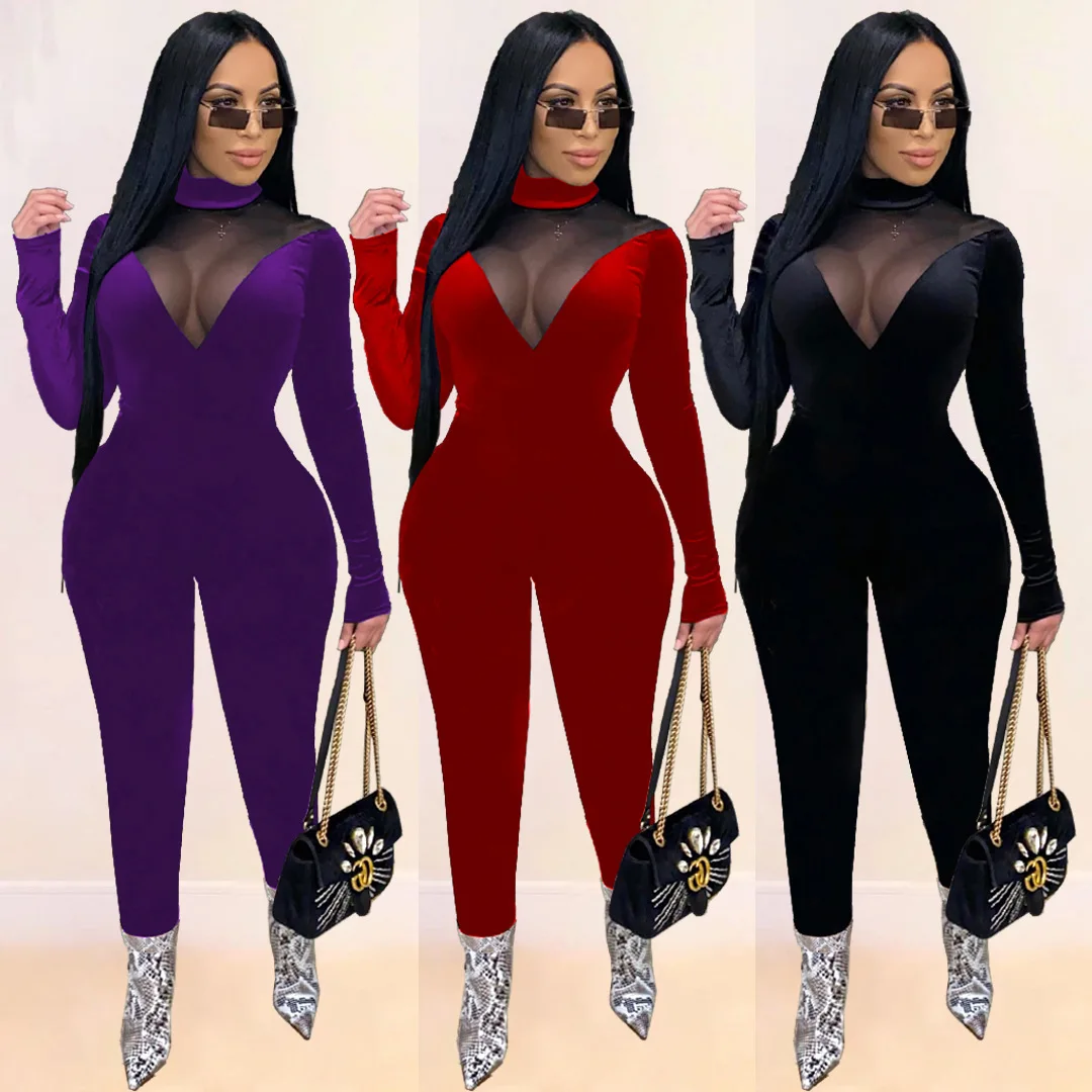 Sexy spring jumpsuits  Pants Set long sleeve jumpsuit