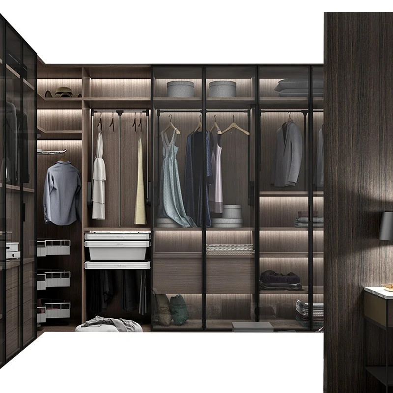 Bedroom Living Room Single 4  Glass Door Built In Large Cloth System Cabinet Wardrobe With Locker