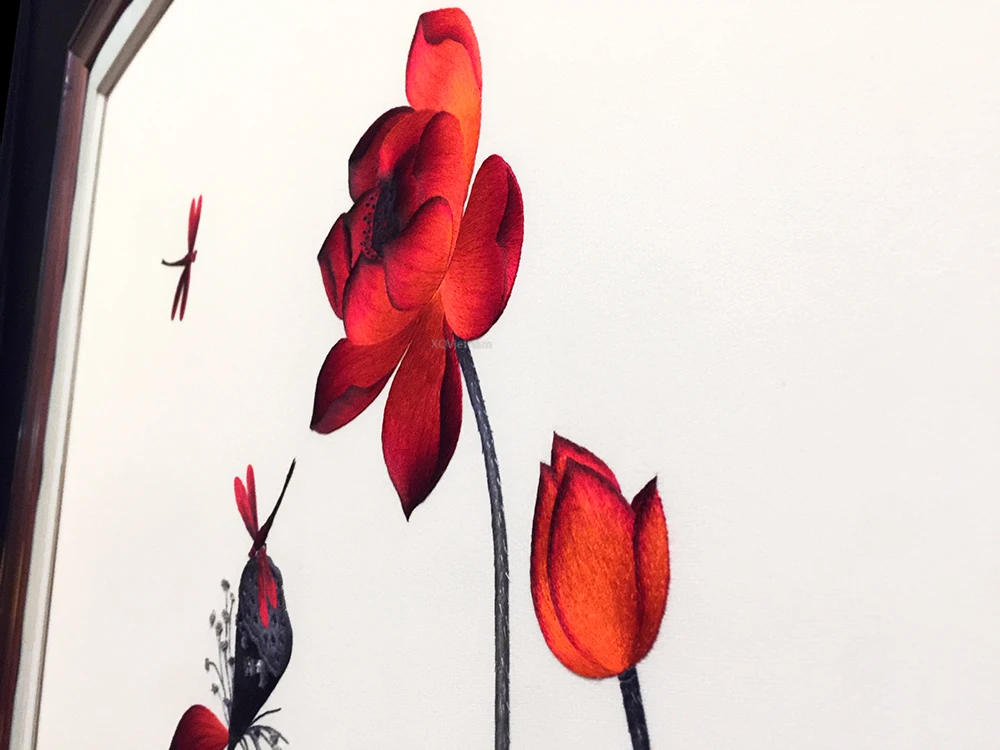 Вьетнамские производители ручная вышивка картина Импрессионистский Стиль Цветочная живопись аромат лотоса 51