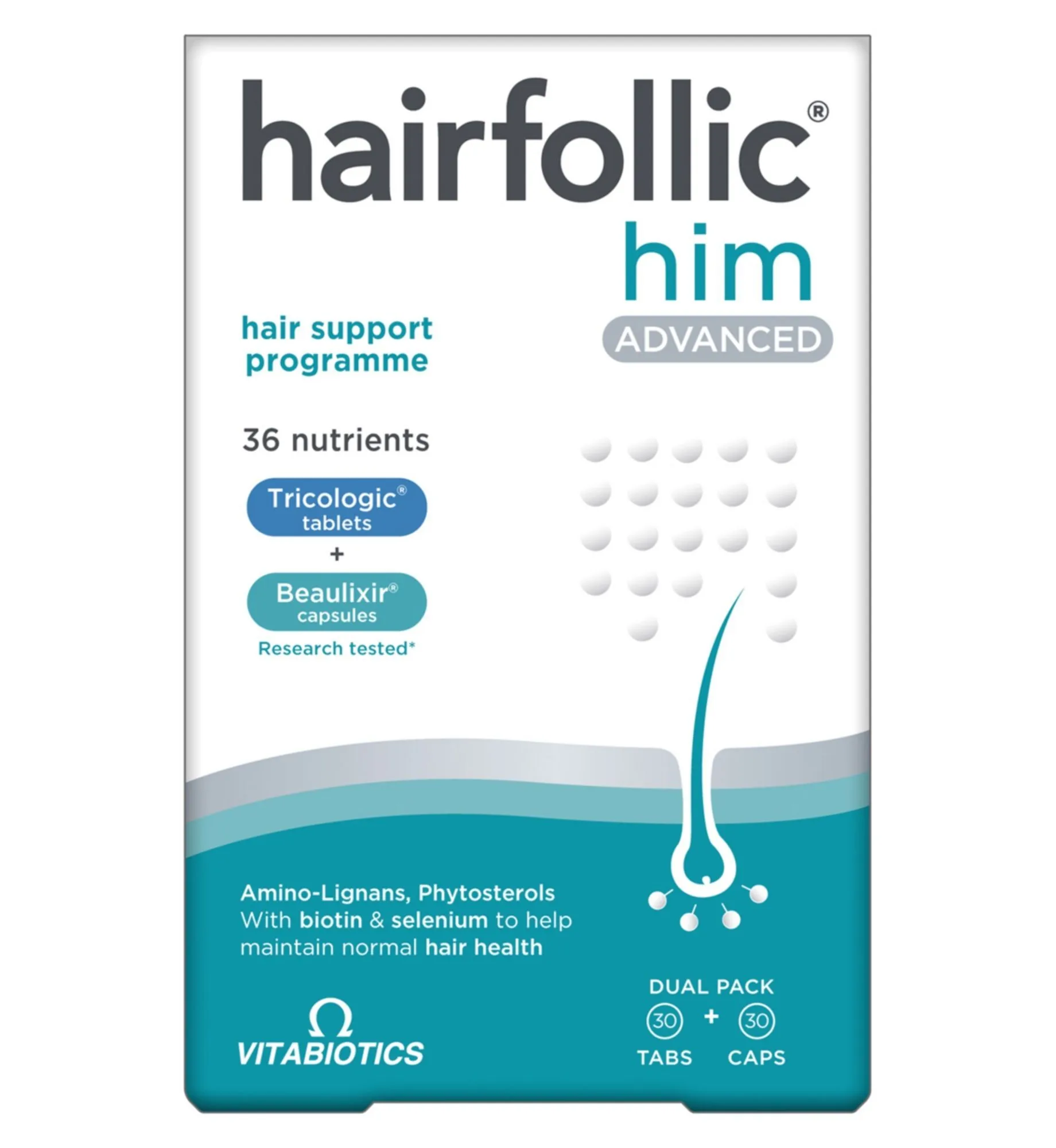 
Hairfollic Him Advanced Man by Vitabiotics Dual Pack 30 Tablets + 30 Capsules VItabiotics Hairfollic Him Advanced 
