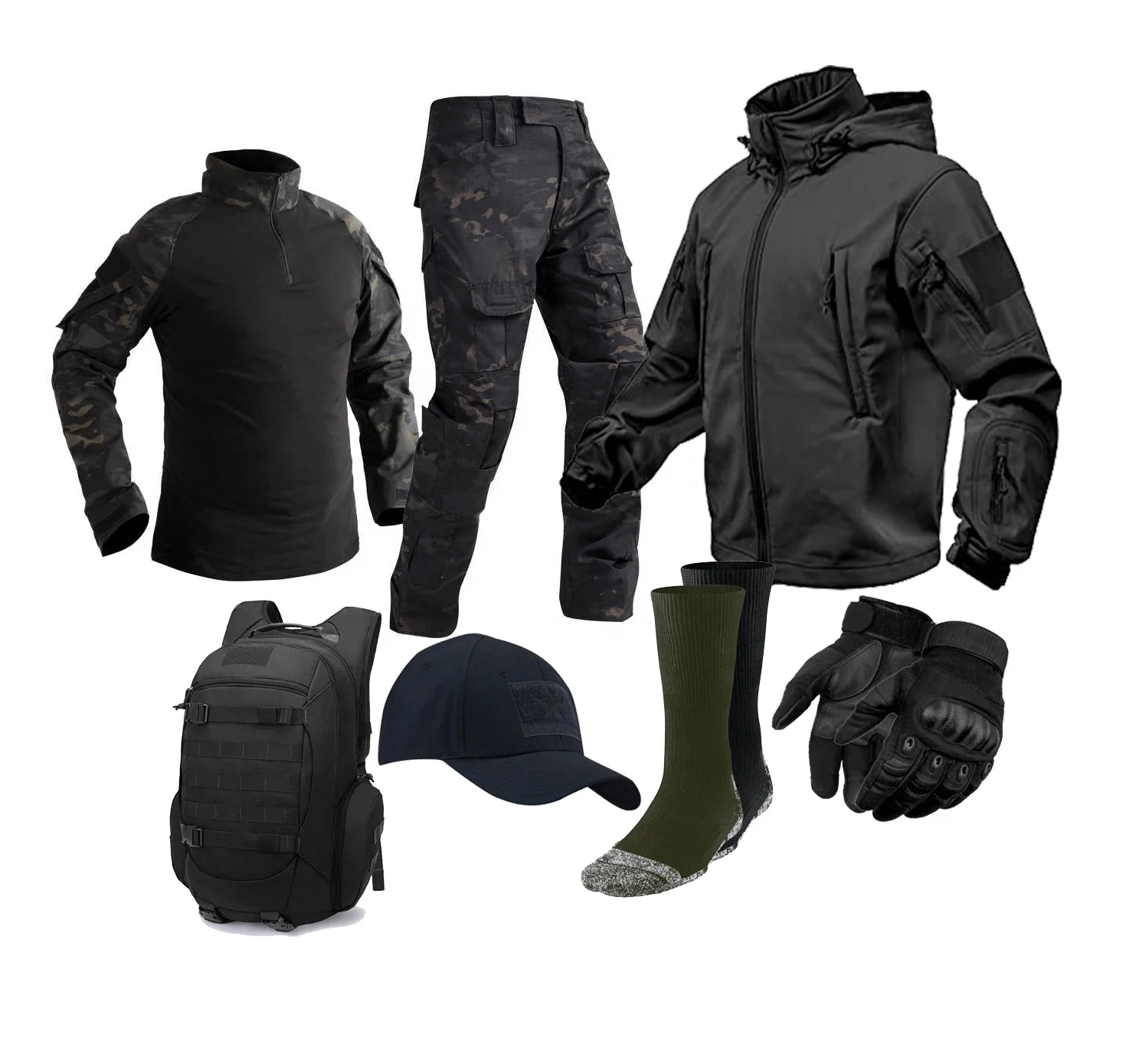 Мужская Тактическая Военная Полный комплект униформы (комплект), боевые брюки, рубашка с курткой и перчатками, кепки, носки, рюкзак, уличные тренировки, кемпинг