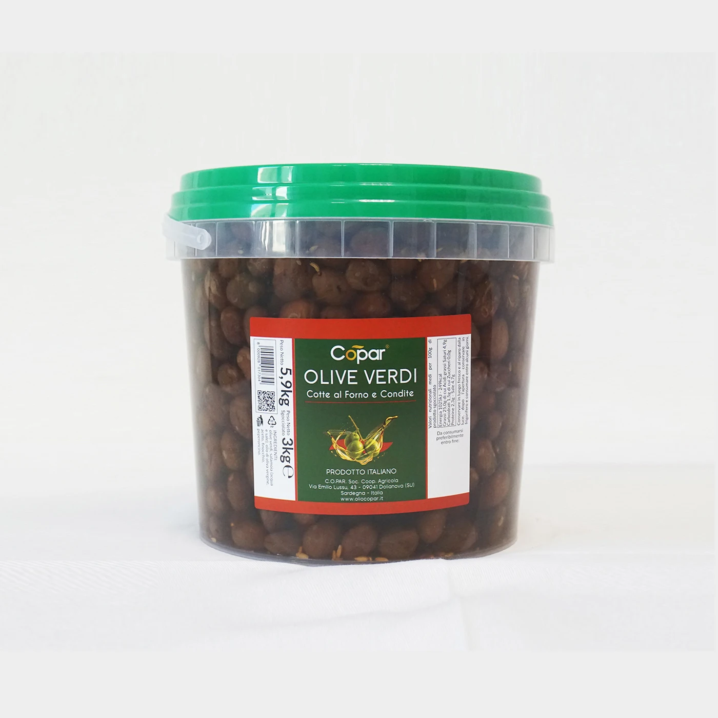 Premium quality Italian oven-baked dressed olives 3 kg plastic jar for horeca cooking and for export