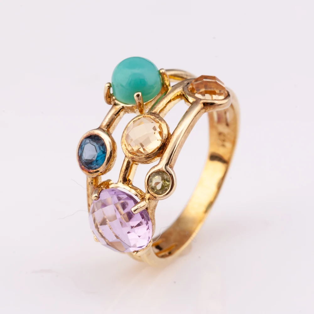 High Fashion Jewelry Silver 925 14K gold plated elegant natural gemstone ring high quality factory price
