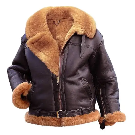 New Men Shearling B3 Leather Jacket Vintage Style  Military Flying Casual Bomber  Fashion Fur Leather Jacket OEM