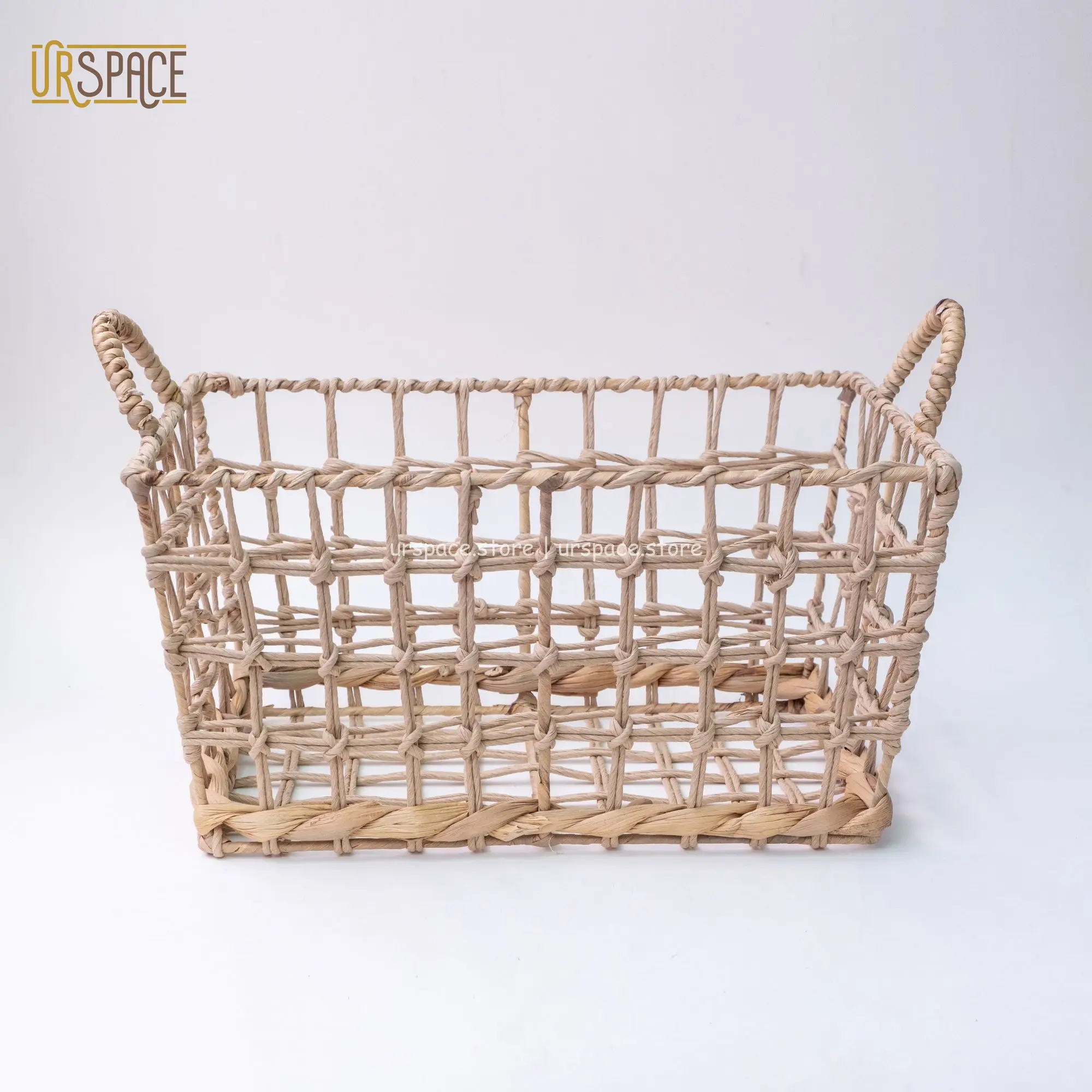 Design nature color thick braids durability basket with handle Rectangular Hand-woven Water Hyacinth Storage Basket from Vietnam