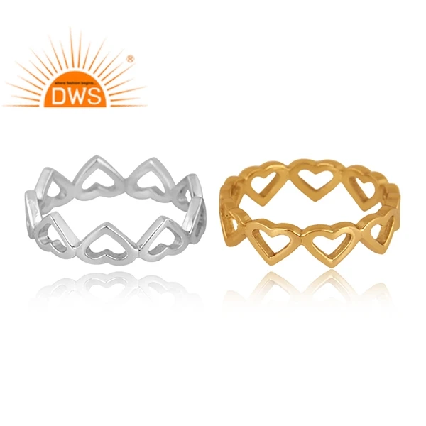 High Quality Gold Plated Fine Silver Classic Heart Shaped Double Band Ring Jewelry Manufacturer