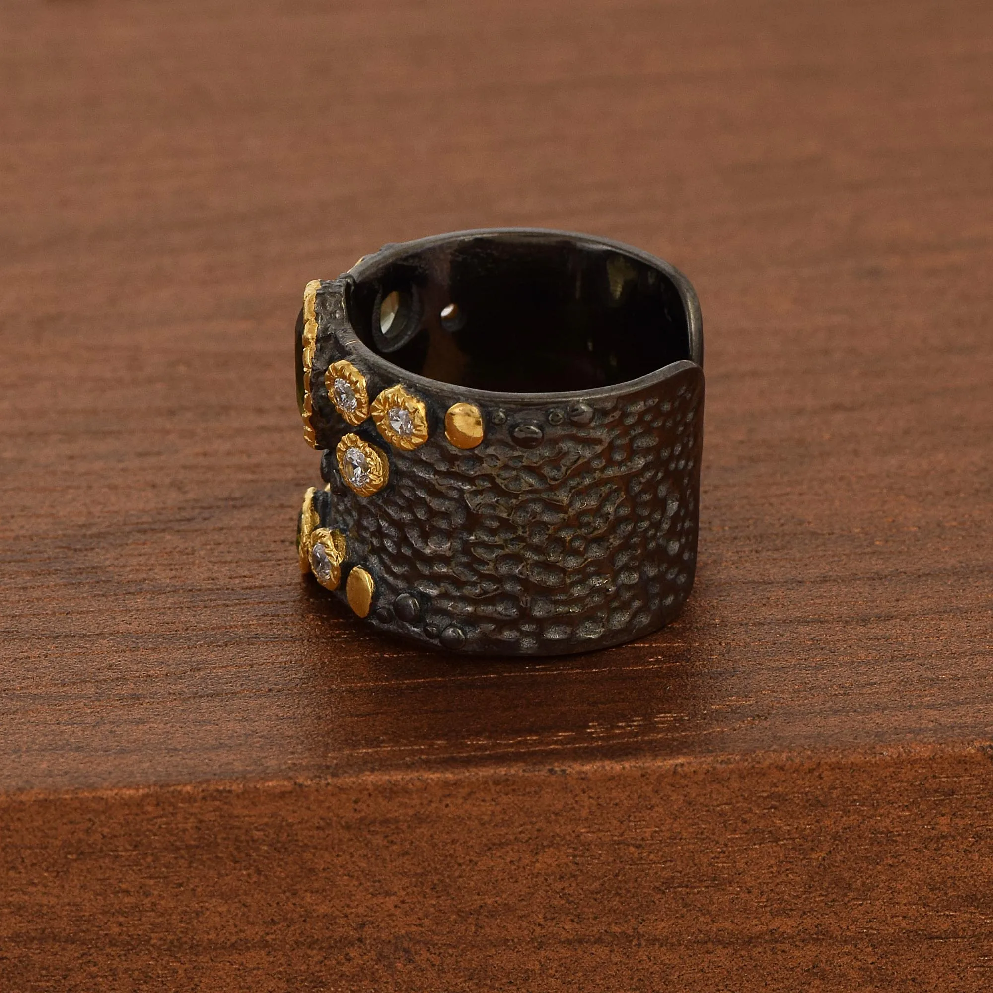 New Arrivals 925 Sterling Silver Cubic Zirconia Moldavite Gemstone Dainty Cuff Ring Wholesale Gold Plated Adjustable Jewelry