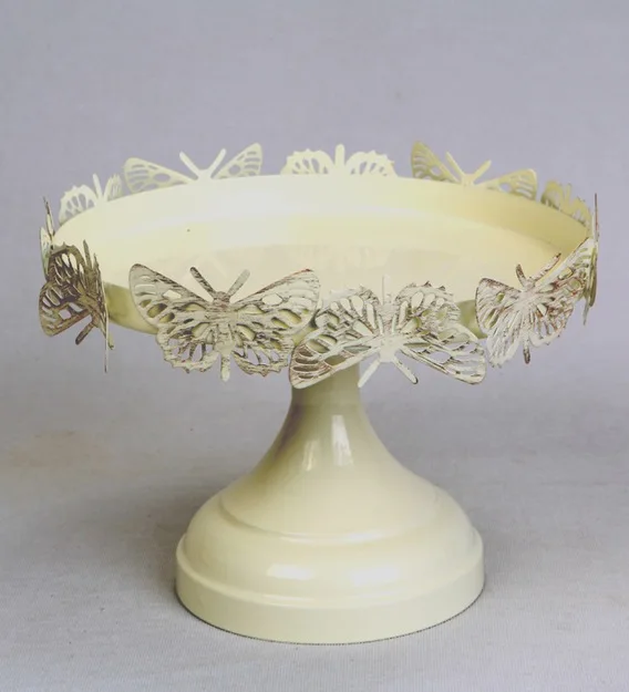 Butterfly White Metal Cake Stand With Dome