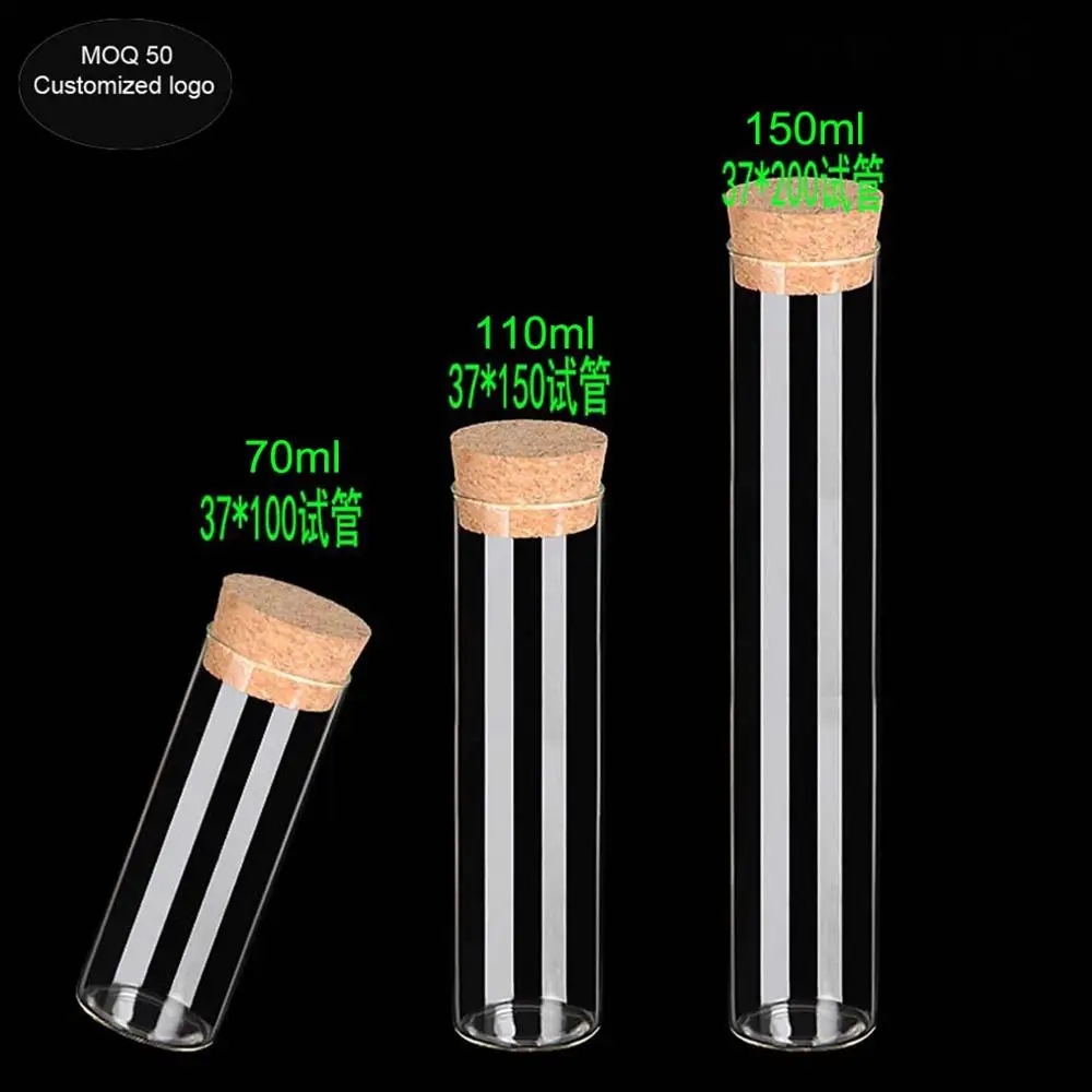 diameter 37mm 70ml 110ml 150ml big size glass cork bottle test tube with cork packing gift candy flowers pill decoration