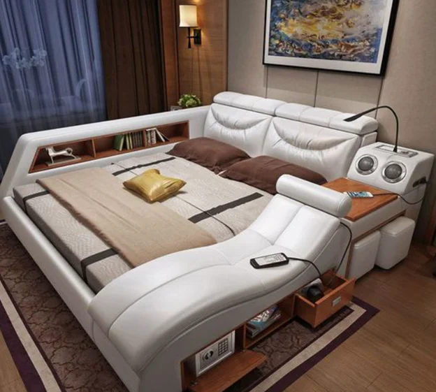 Функциональные деревянные спальные комплекты массажный современный диван-кровать кожаные тканевые кровати в сборном доме