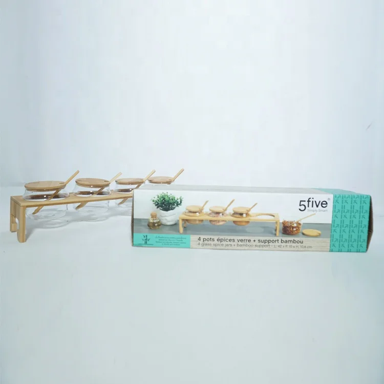 Бамбуковая стеклянная банка для приправ, Роскошный кухонный горшок для приправ