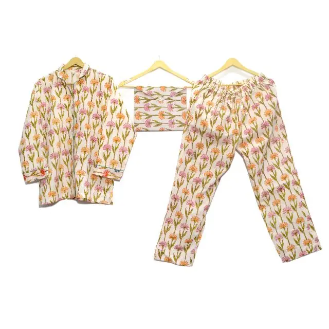 Indian Cotton Night Wear Pj Set Dress Soft Cotton Night Suit Hand Block Printed Pajama Set Women Sleepwear Nightwear Dress