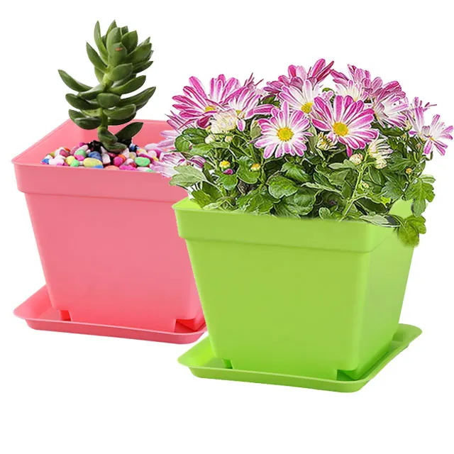 Factory Wholesale Indoor Multi Color Plastic Flowers Pots with Tray for Plants