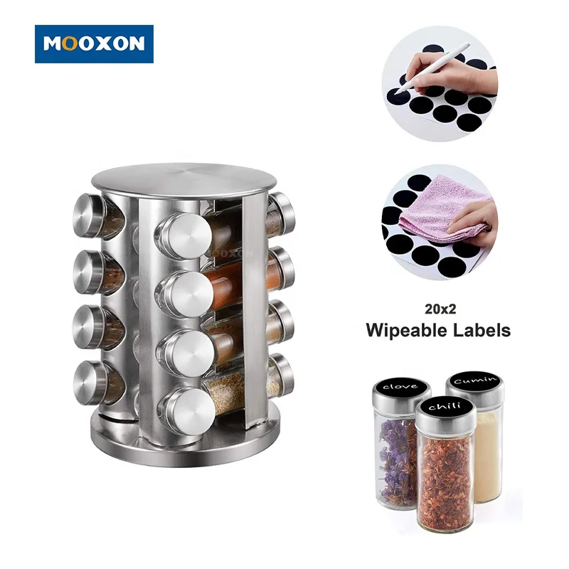 2022 Amazon Round Metal Organizer Kitchen Revolving Rotatable Rotating Seasoning Storage Spice Holder Racks With 20 Glass Jars