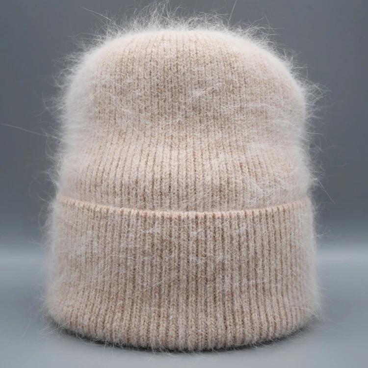 Осенне-зимняя однотонная универсальная уличная женская зимняя кашемировая шапочка из ангоры на заказ