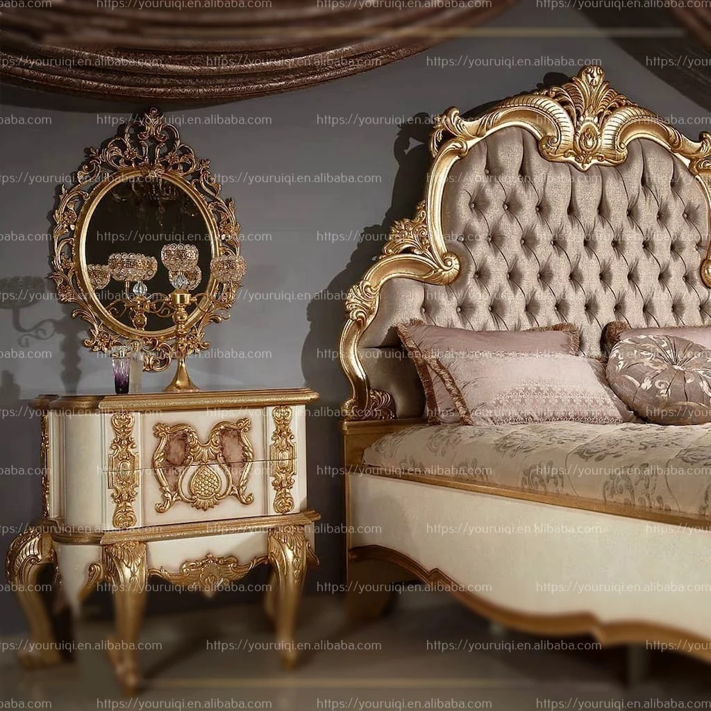 Высококачественная мебель ручной работы из цельной древесины королевская европейская для спальни Резная Кровать