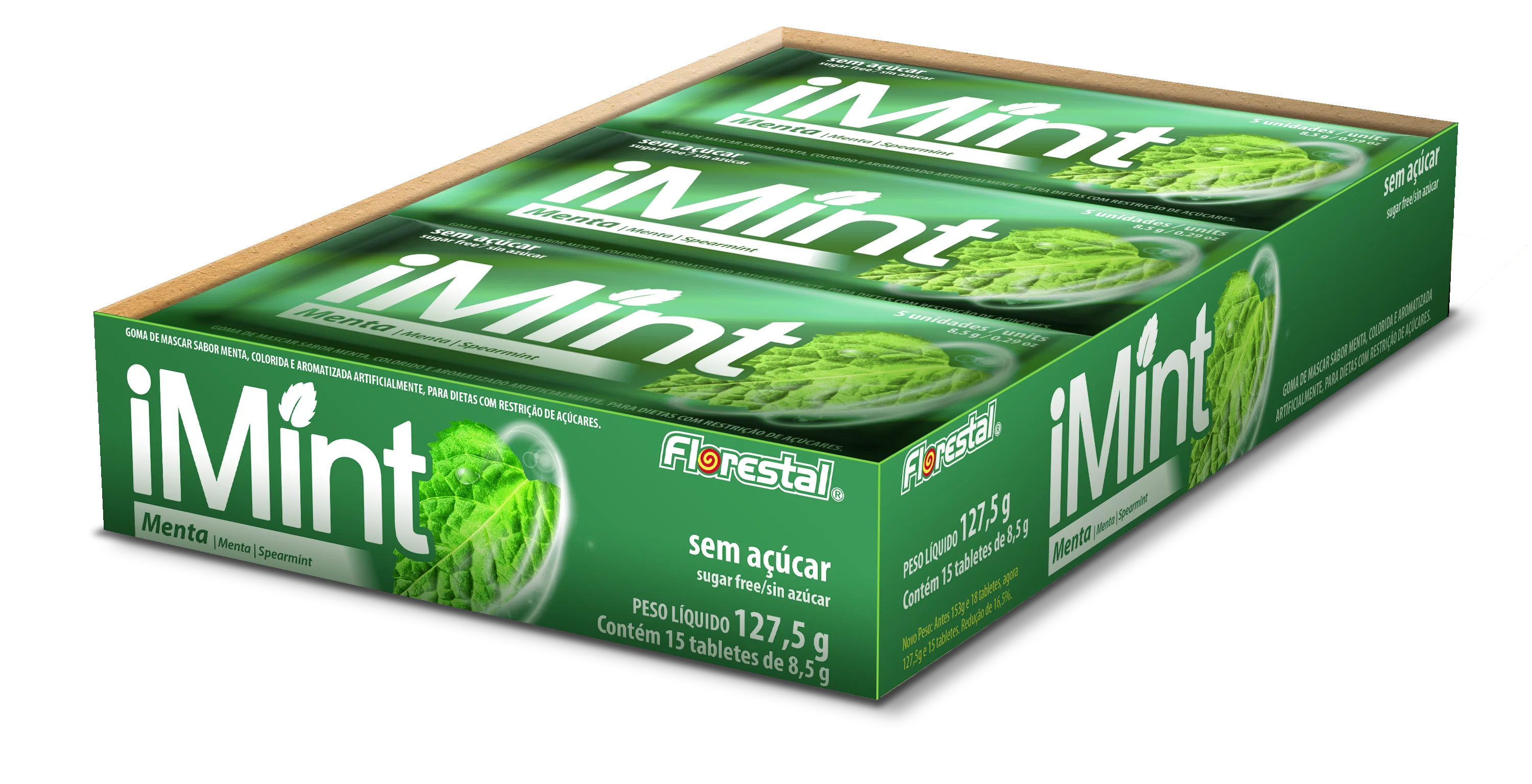 
2226 - IMINT Red, Blue, Green Mint Chewing gum Sugar Free 1,7g x 5un - 127,5g Display 