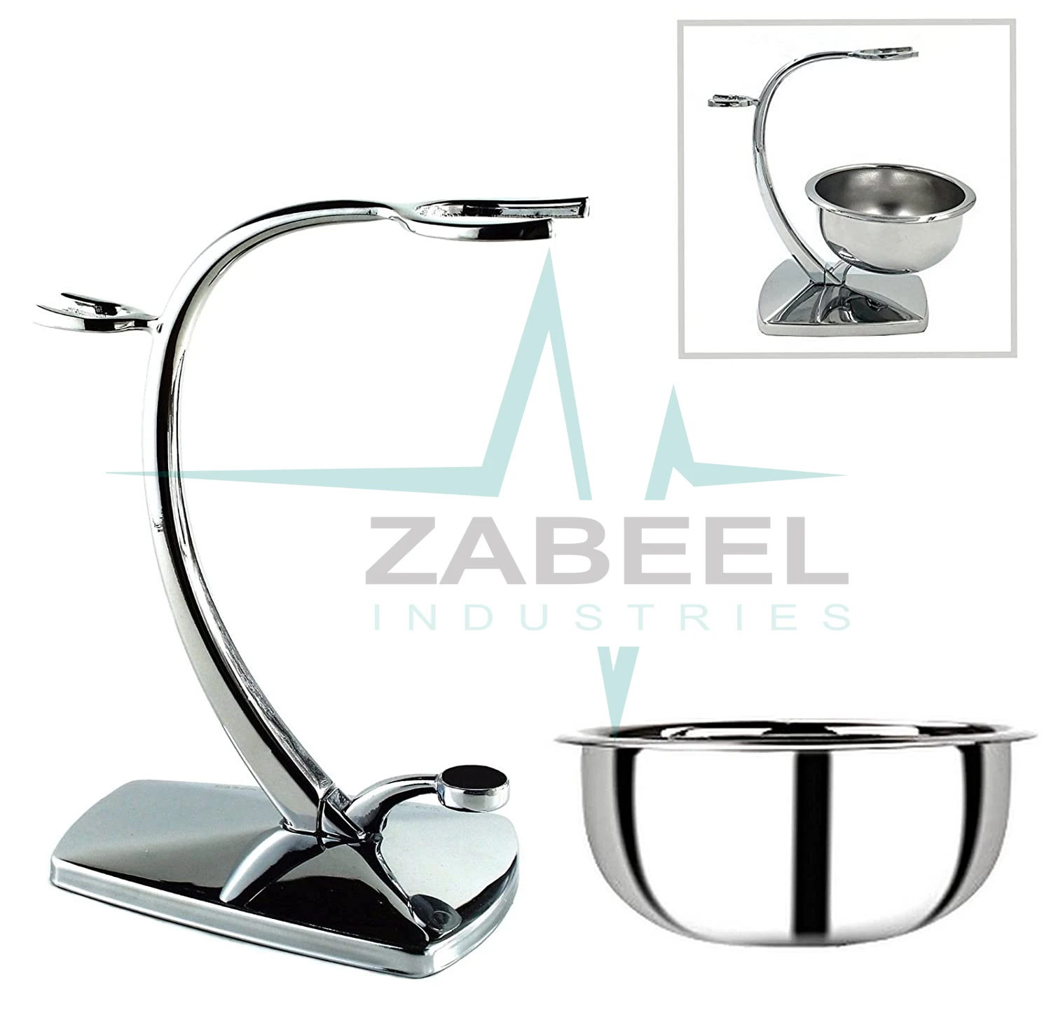 Premium Quality Set of Chrome Shaving Stand with Shaving Bowl - Compatible with MOST Manual Razors and Brushes