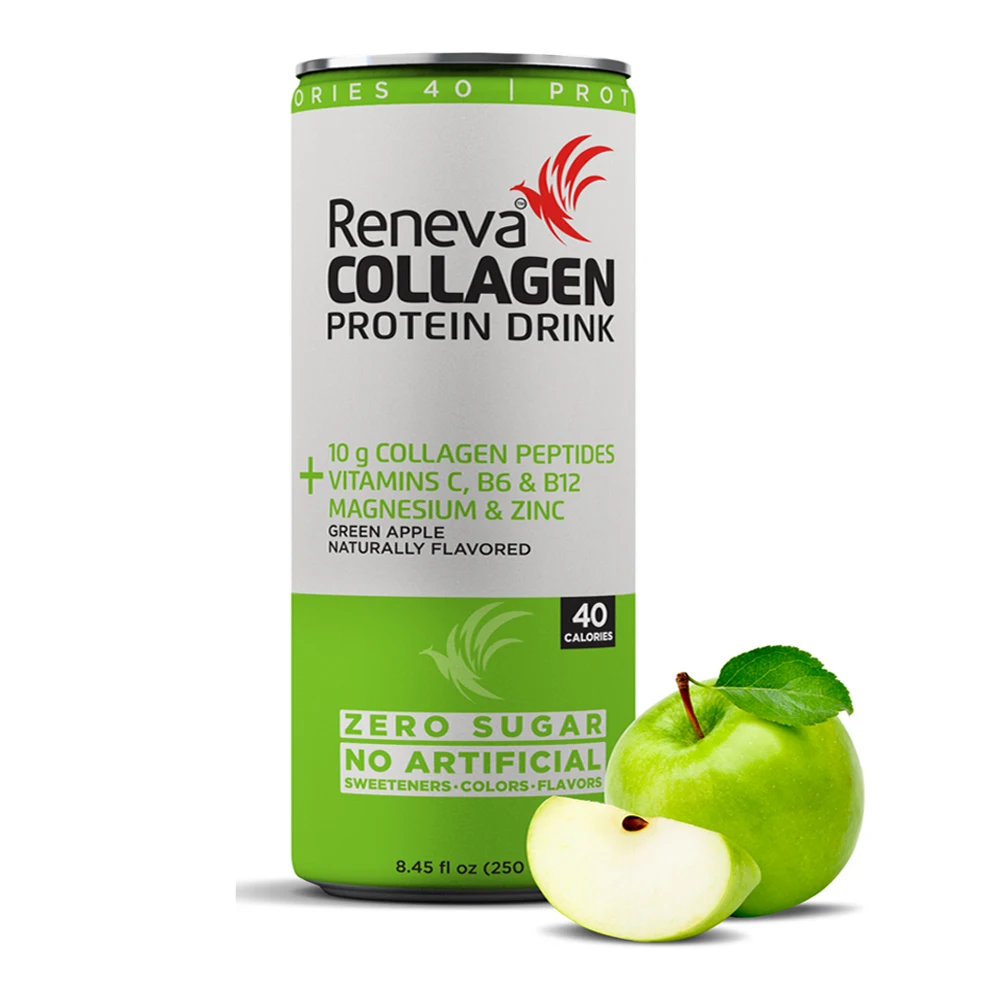 
Reneva Collagen Protein Drink 10g Collagen Peptides Electrolytes Vitamin C of Green Apple B12 B6 Zero Sugar Collagen Drink 