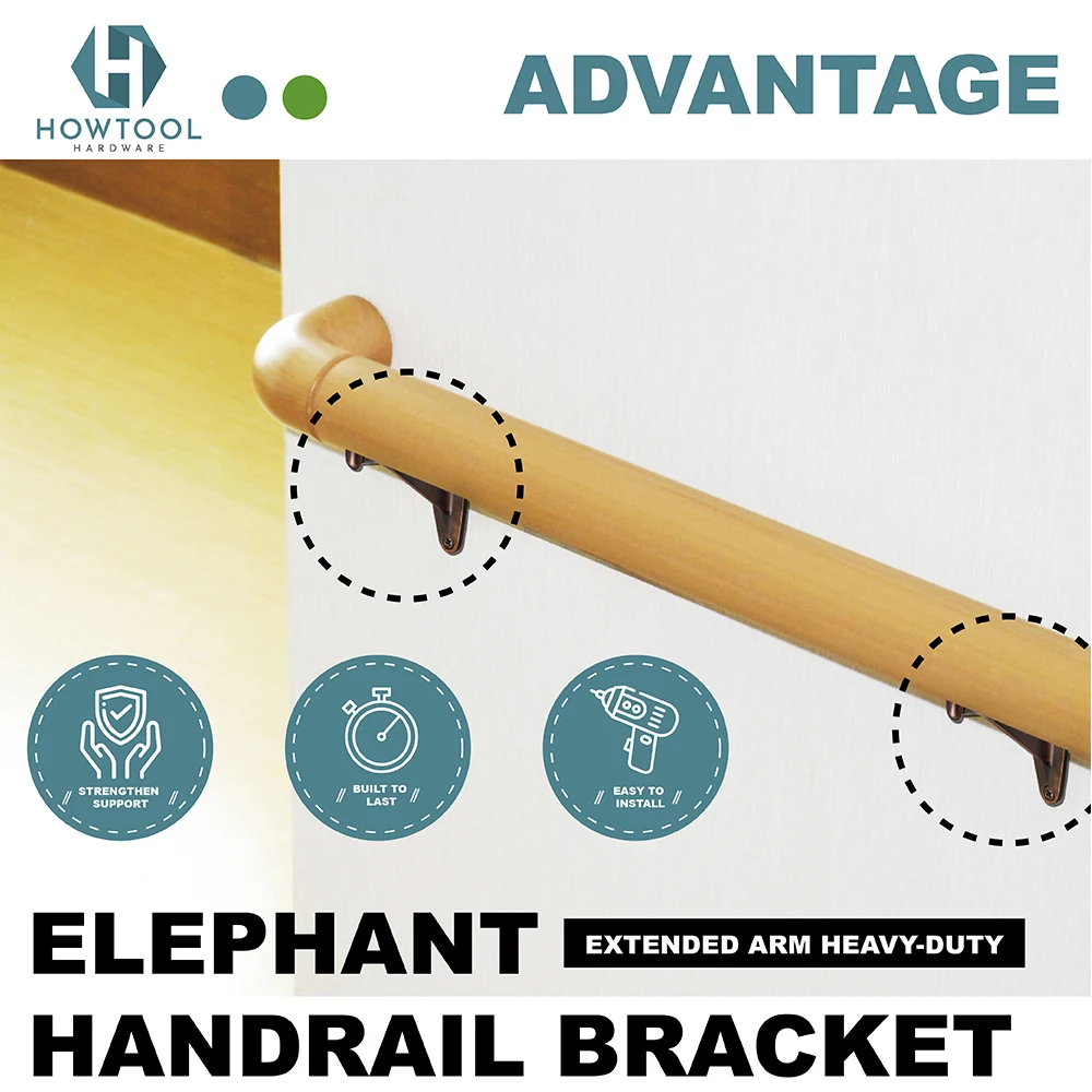 Handrail Bracket Extended Arm House Wood Stair Hardware Brackets Wall Mounted Staircase in Brushed Nickel
