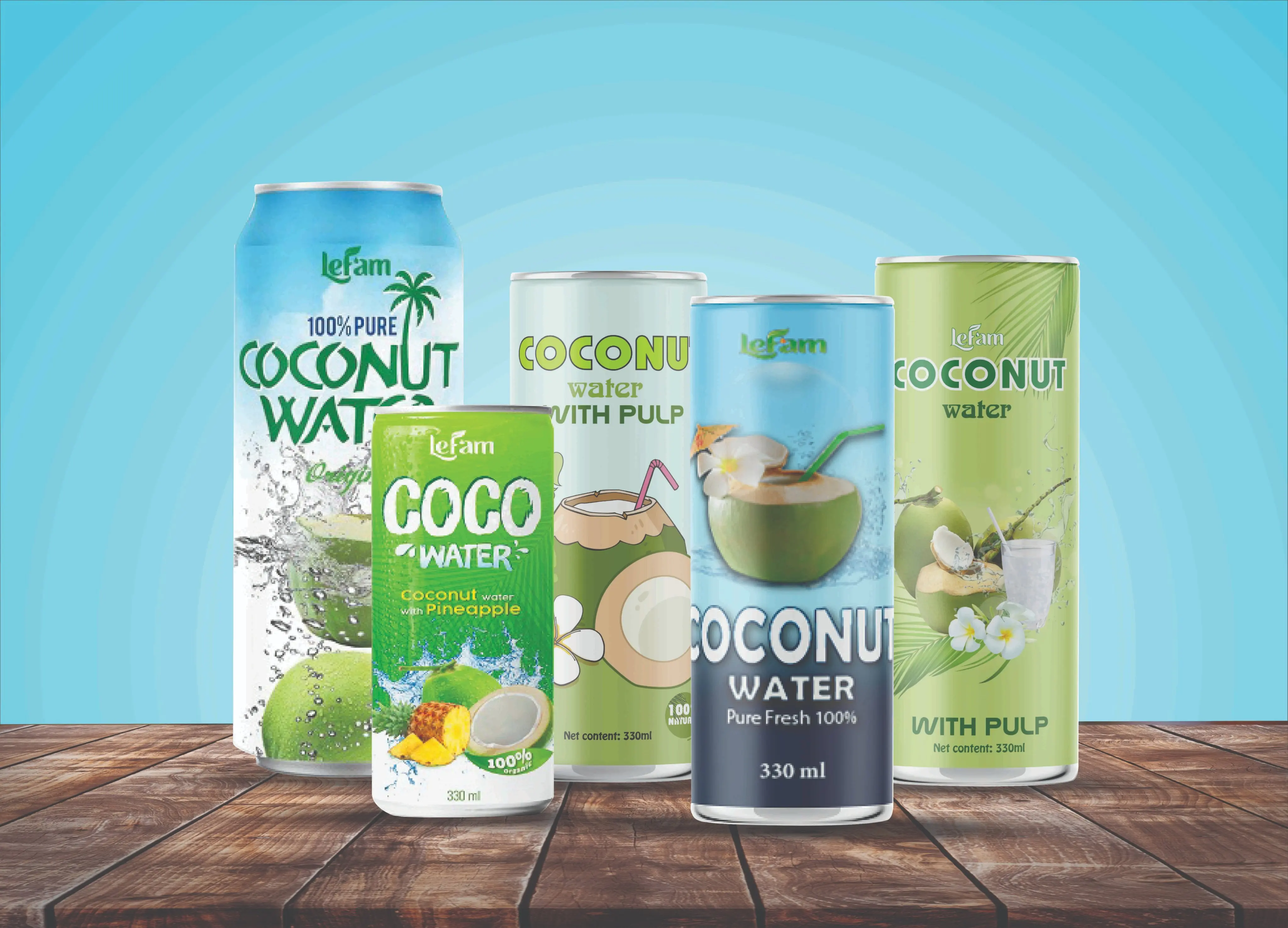 Packing 24 cans Coconut Water Blueberry Flavor with pulp 500ml Fresh Soft Drink Manufacturing ODM LEFAM BEVERAGES agua de coco