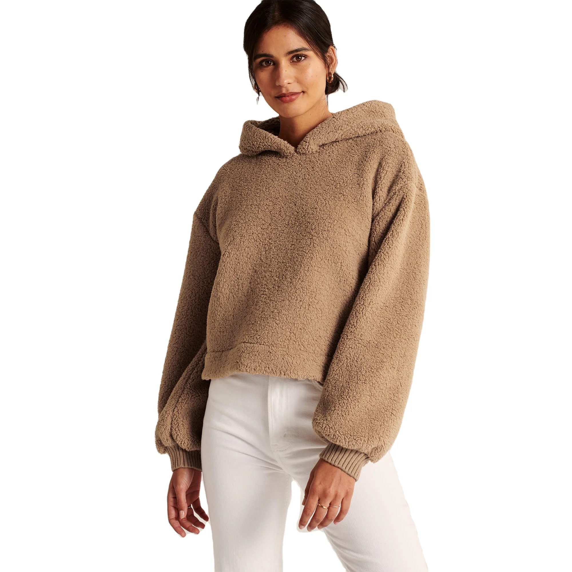 Women Casual Hooded Sweatshirt Solid Fluffy Fleece Thick Warm Pullover Hoodies