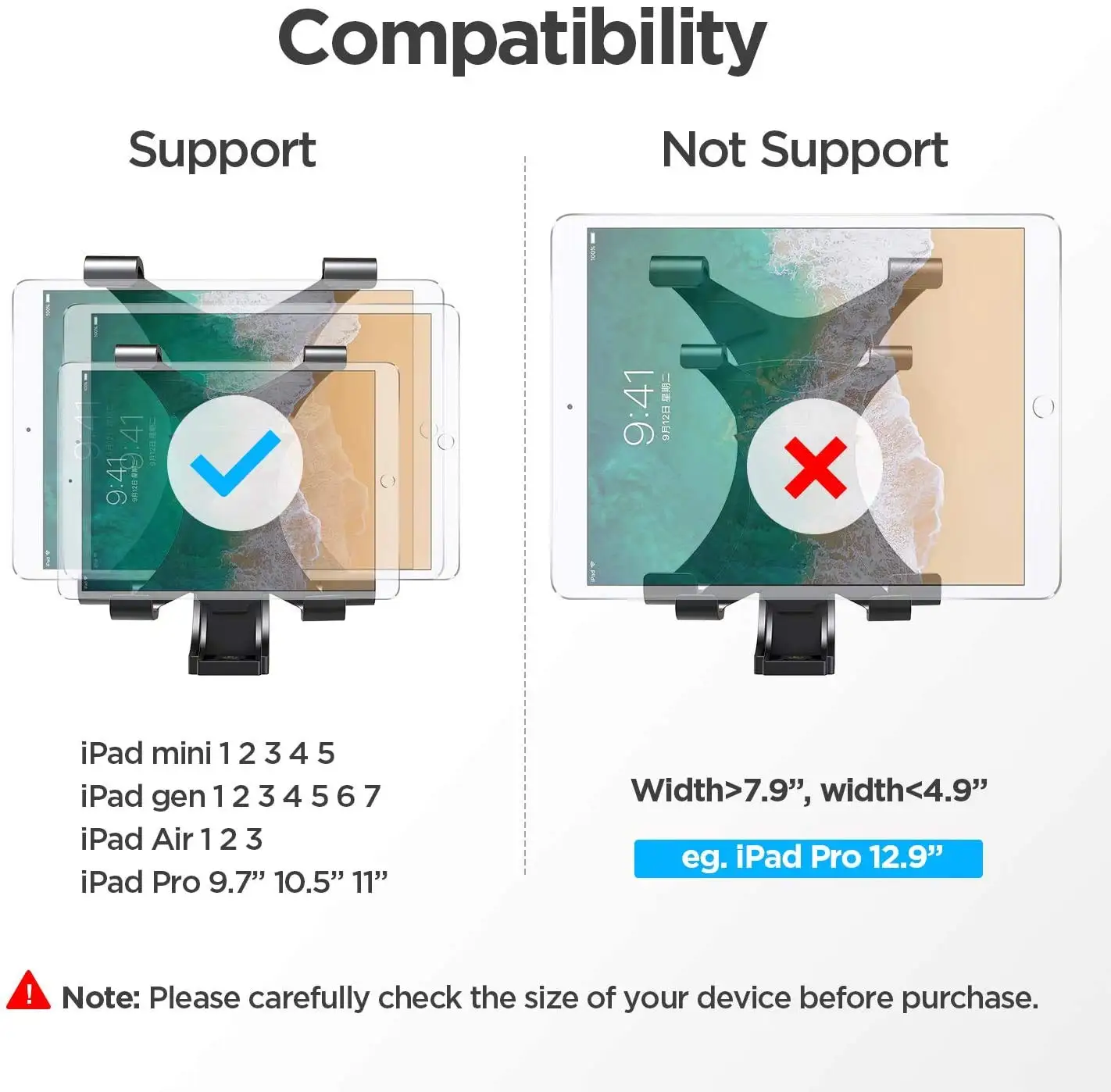 I-Pad Tripod Mount Adapter Universal Tablet Holder Fits pad Air, Mini, Surface, Nexus and Most Tablets, Use on Tripod