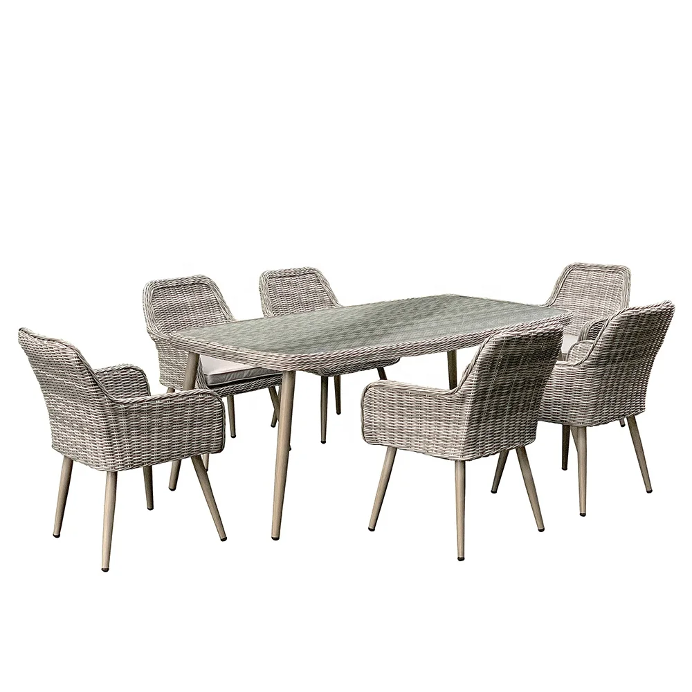 Outdoor Garden Furniture Rectangular Table Rattan Chair Wicker Garden Dinning Set of 7