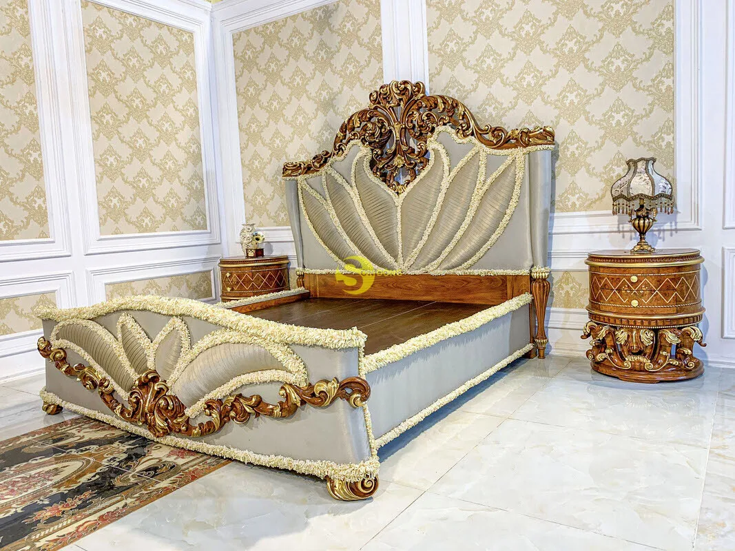 Классическая европейская королевская кровать из ткани