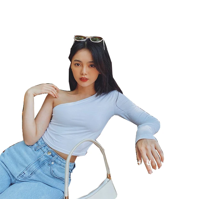 Trending Custom Crop Tops Ladies Blouse & Top Women Floral One Shoulder Long Sleeves Women Knitted Blouse Made in Vietnam