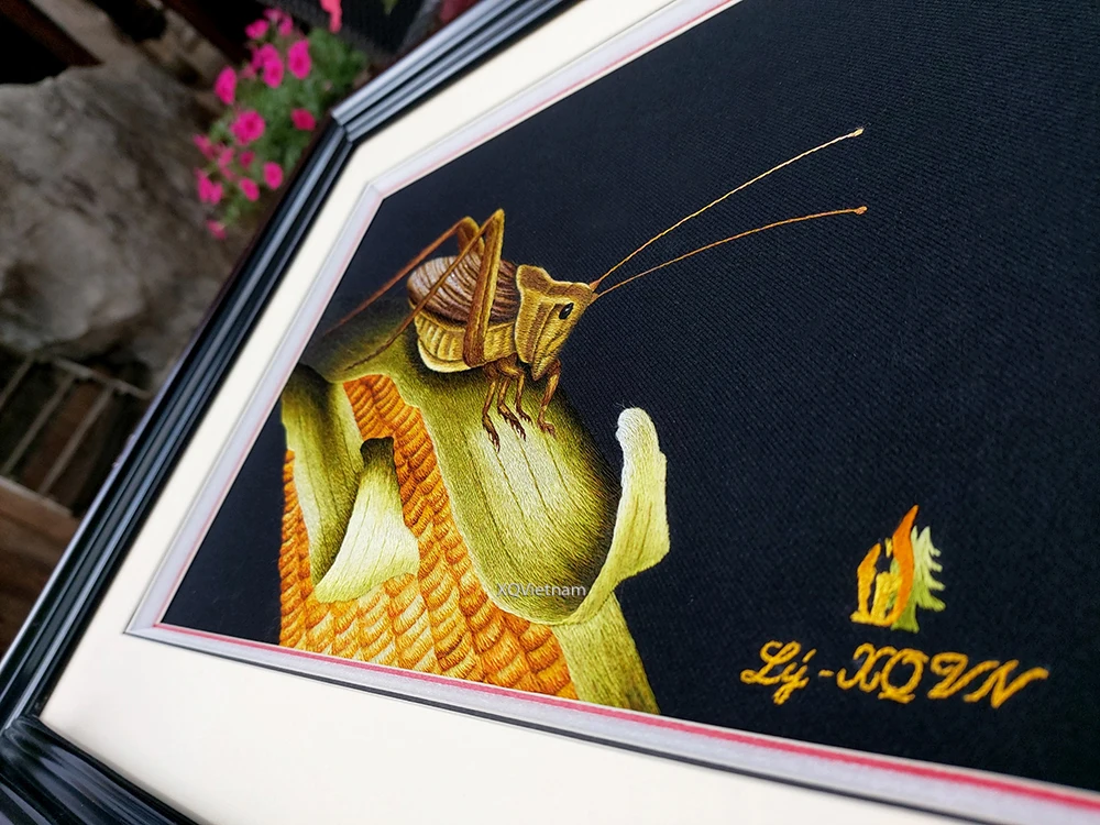 Лучшая цена картины в реалистичном стиле Кузнечик Вышивка Животных от поставщика из Вьетнама